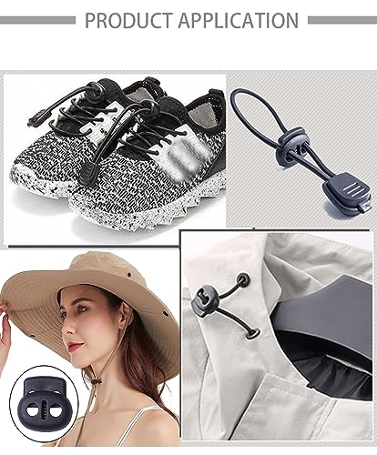 Anprola 50Pcs Plastic Cord Locks with 50Pcs Zipper Pull Tabs Cords Ends Tips Double Hole Spring Toggle Stoppers Fastener for Shoelaces, Drawstrings, Paracord, Bags, Clothing