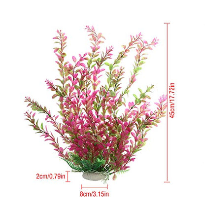 18 Inch Artificial Aquarium Plants, Red Rhodo Plastic Fish Tank Decorations, Safe for Freshwater & Saltwater, Non-Toxic Stone Base Ornament for Betta Fish Tank