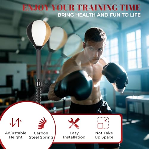Boxing bar Reflex Speed Bag Punching Bag Free Standing Boxing Bag with Adjustable Height & Reinforced Spring Strong Durable Relief Stress Ball for MMA WWE Exercise（Black White Gold）
