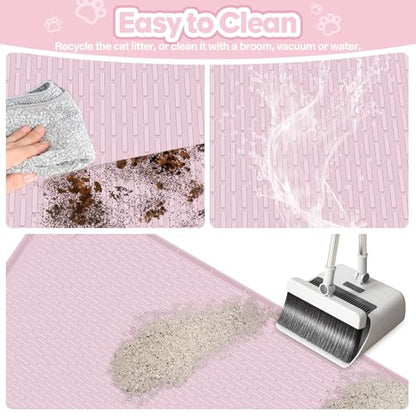 Cat Litter Mat, Extra Large 40" x 28" Silicone Mat Litter Trapping Mat for Scatter Control, Soft on Kitty Paws, Easy to Clean (Pink) - color: Pink
