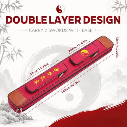 Tai Chi Sword Bag Double Layer with Adjustable Shoulder Strap - color: Red