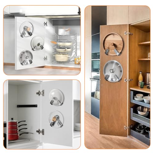 2 PCS Adjustable Pot Lid Holder, No Drill Adhesive Mount, Pot Lid Organizer for Cabinet Door/Wall Mounted, Fits 6-14" Lids