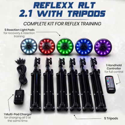 Reflexx RLT 2.1 Reaction Training Lights with TriPod's – Improve Reaction Time, Coordination & Focus – Adjustable Speed, Brightness & Sound Control – for Fitness, Rehab, Seniors & Athletes