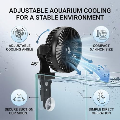 Aquarium Chiller, Adjustable Wind Direction Aquarium Fan Fish Tank Aquarium Cooling Fan with USB Cable for Fish Tanks and Aquatic Environments(13cm Diameter)