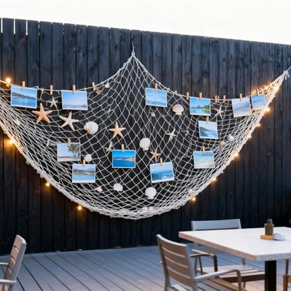 2 Pack Natural Fish Net Decorations for Party, Natural Cotton Hawaiian Party Fishing Net Decorative, Nautical Themed Cotton Fishnet Under The Sea Pirate Ocean Beach Halloween Decor