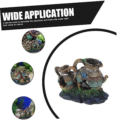 Ipetboom Aqua Hideout Vase Decor Fish Tank Decor Fish Tank Ornaments Safe Aquarium Cave Underwater Resin Barrel Ornament Broken Pot Shaped Shrimp Hideout Binaural Decorate Pet House