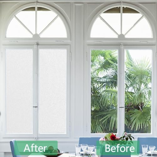 Window Privacy Film Frosted Glass Window Film Heat UV Blocking Static Cling Non-Adhesive Window Frosting Film for Bathroom Home Office(Frosted, 17.5" x 78.7")