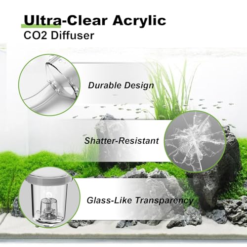 FZONE Acrylic Aquarium CO₂ Diffuser with Built-in Check Valve & Bubble Counter, Syringe & Suction Cup – Fine Bubble CO₂ Delivery for Planted Tanks (M-25mm) - size: M-25mm