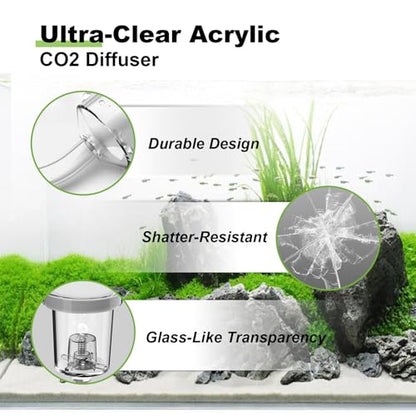 FZONE Acrylic Aquarium CO₂ Diffuser with Built-in Check Valve & Bubble Counter, Syringe & Suction Cup – Fine Bubble CO₂ Delivery for Planted Tanks (L-33mm) - size: L-33mm