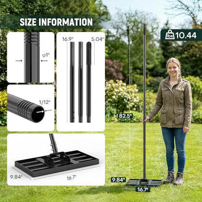17" x 10" Lawn Leveling Rake for Yard & Garden, Lawn Leveler with Adjustable 6.5FT Handle, Carbon Steel Leveling Tool for Topdressing, Dirt, Sand & Grass Leveling - size: 17in