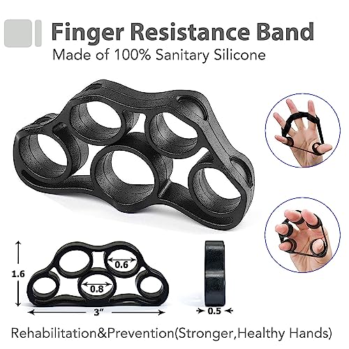 Grip Strength Trainer Kit with Finger Exerciser, Hand Grip Strengthener, Hand Extension Exerciser, Stress Relief Ball, Grip Ring, Gyro Ball for Muscle Building and Injury Recover - color: Gray&Black