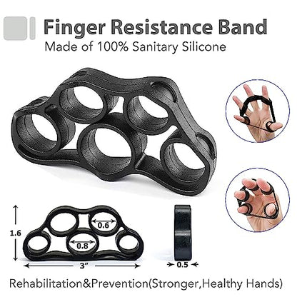 Grip Strength Trainer Kit with Finger Exerciser, Hand Grip Strengthener, Hand Extension Exerciser, Stress Relief Ball, Grip Ring, Gyro Ball for Muscle Building and Injury Recover - color: Gray&Black