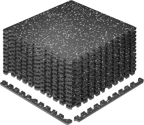 SUPERJARE 0.79'' Extra-Thick Exercise Equipment Mats, 12 Pcs 48 Sq Ft Rubber Top Floor Tiles with High Density EVA Foam, Interlocking Gym Flooring for Home Gym, Workout Mat, Black/Grey - size: 12 Tiles (48 Sq Ft)