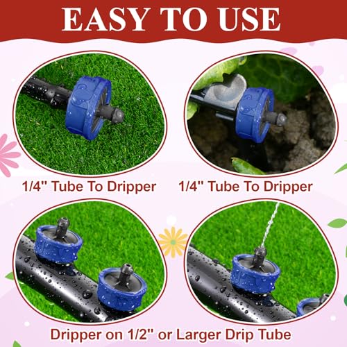 Upgrade Leak-Proof 60Pcs 2 GPH Pressure Compensating Drip Emitters, Constant Flow Drip Irrigation Emitters Spot Watering Drippers with Leakproof Water Pressure of 0.18 Bar for Irrigation System