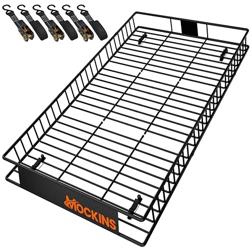 Mockins 90"x50"x6" XXL Heavy Duty Roof Rack Cargo Basket 2-Size Extendable | 250 Lbs Cap Steel Luggage Carrier for Car Rooftop Set w/ Straps| All-Weather Roof Cargo Carrier for SUV, RV, & Large Vehicles - size: Basket: 90"x50"x6"
