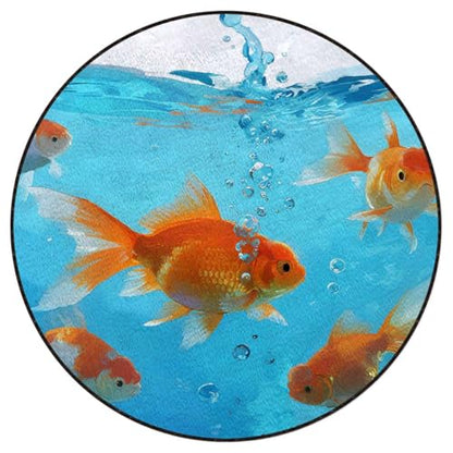 Aquarium Round Office & Gaming Chair Mat, GoldenFish WaterScene Anti-Slip Hardwood & Carpeted Floor Protector,Protect The Floor from Scratches, Orange Gold Blue Diameter 39.4 in