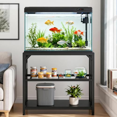 40 Gallon Fish Tank Stand with Power Outlets and Adjustable Shelf, 660LBS Capacity Metal Aquarium Stand for Turtle Tank, Reptile Terrarium and Breeder Tank, Suitable for Home Office, Black - color: Black