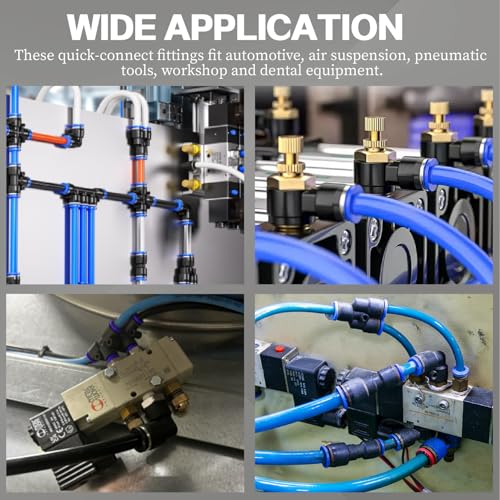 70 PCS Push to Connect Fitting 1/4 Inch Complete Assortment Kit NPT Thread Air Line Fitting OD 1/4" to 1/4" 1/2" 3/8" 1/8", Quick Connect Quick Release Air Hose Fitting - size: 70pcs kit