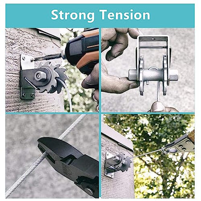 Shade Sail Hardware Kit Include Winches & Wire Rope, Anti-Rust Stainless Steel Sun Shade Hardware Kit for Rectangle Square Triangle Shade Sail Installation(71 PCS)