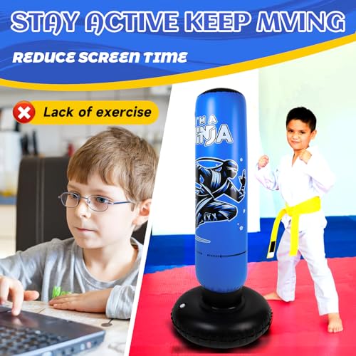 Onirii 66 Inch Kids Inflatable Punching Bag - color: Ninja Blue