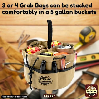Graintex 18 Pockets Grab Bag Rip-stop Canvas Drawstring Closure, Small Part Organizer Pouch, Small Tools, Screws, Parts, Parachute Tool Bag for Efficient Storage - Khaki - color: Khaki