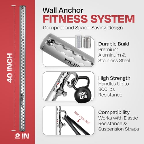 Aluminum Wall-Mounted Anchor Fitness System - Adjustable, Multi-Functional, Space Saving Home Gym Solution for Strength Training, Workout Goals | 100+ Exercises, Easy Installation, 300lbs Capacity