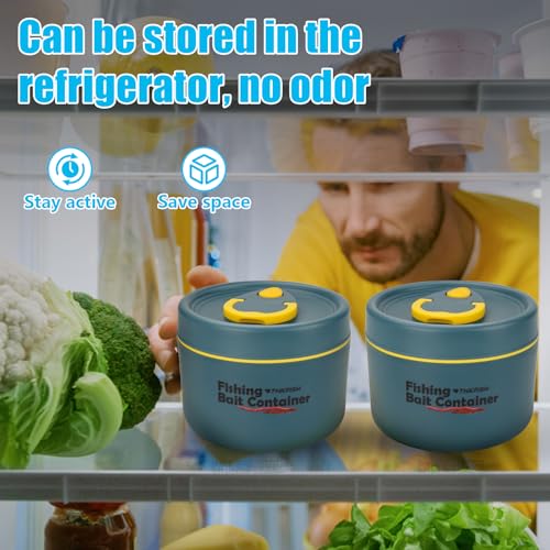 THKFISH Fishing Bait Container, Stainless Steel Insulated Live Bait Storage, Worm Bait Holder, Bait Storage Box, Nightcrawler Box, Bait Bucket to Keeps Bait Fresh and Alive - color: 2PCS-0.6L+0.4L-Blue