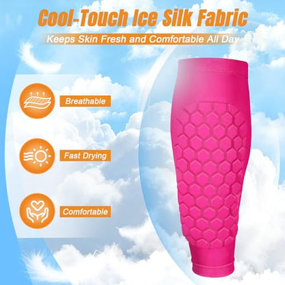 XZQTIVE Soccer Shin Guards Shin Defender for Kids Youth Adult, Ski Shin Guard Calf Compression Sleeve with Honeycomb Shin Pads - color: hot pink, size: Large