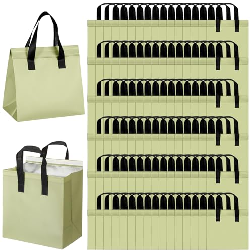 50 Pcs Insulated Take Away Bags Bulk Thermal Insulation Food Bags for Coffee Milk Tea Hot Cold Fresh Food Seafood for Catering Restaurant Grocery (9.45x9.45x5.91inch,Green) - color: Green, size: 9.45x9.45x5.91Inch
