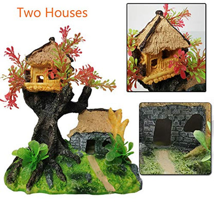 4PCS Aquarium Decoration, Fish Tank Artificial Resin Castle Ornaments, Betta Tank Landscape Decorations with Plastic Plants for Shrimp Fish Climbing Hiding - style: Country Rustic