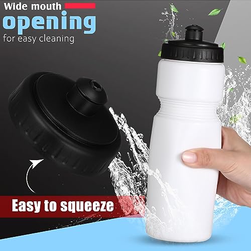 Sunnyray 10 Pcs Squeeze Sports Water Bottle 23 oz Reusable Blank Plastic Sports Water Bottle with Pull Top Cap for Adults Fitness Bike, Dishwasher Safe(White)