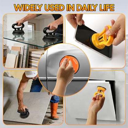 Glass Suction Cup Lifter Heavy Duty Tile Marble Suction Cup Vacuum Lifter with Handle for Granite Lifting & Window Replacement 30 lbs Load Capacity (2 Pack Yellow Small)