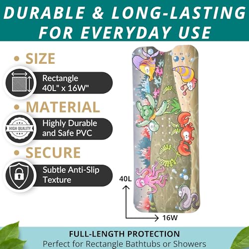 Bath Mat - Large Non Slip Bathtub & Shower Mat - Extra Long 40 x 16 Inch Bathroom Mats for Tub Nonslip Anti Slip Bathmats (Ocean Friends), 1 Pack - color: Ocean Friends