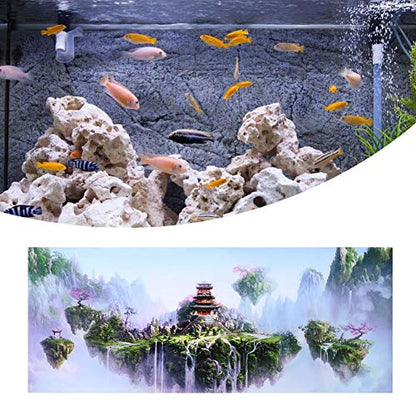 Zerodis Aquarium Background Poster, 3D PVC Adhesive Wallpaper Sticker, Sky Castle Fish Background Decoration for Aquarium (61 * 30cm)