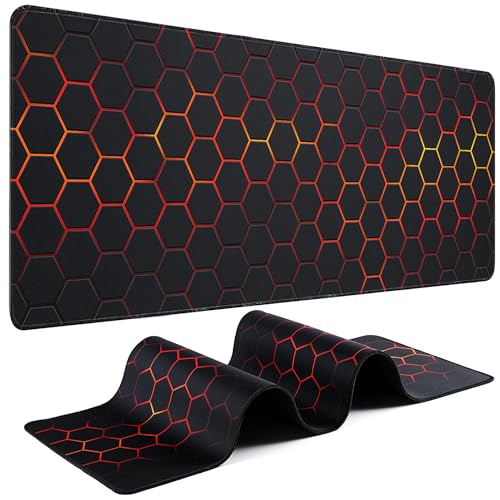 Gaming Mouse Pad - (31.5"×11.8") Honeycomb Large Mouse Pads for Desk - Desk Mat for Keyboard and Mouse with Non-Slip Base, Desks Pad Matfor Game/Office & Home （Black Orange） - color: Black Orange