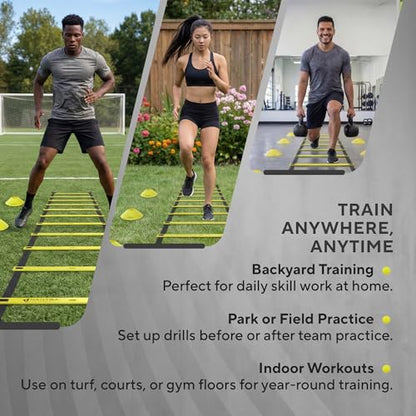 Agility Ladder Set, 12-Rung Speed Ladder + Training Cones, Soccer Training Equipment, Footwork Drills Kit, Speed & Agility Equipment, Football Practice Equipment, Basketball Gear - color: Bright Yellow