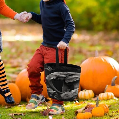 Halloween Trick Or Treat Bags With Handles Collapsible Candy Bucket Reusable Elephant And Butterfly Printed Goody Bucket For Holiday Party Gifts - color: Elephant and Butterfly