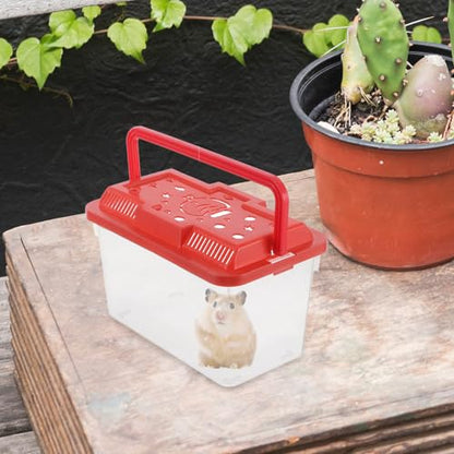 DOITOOL Portable Plastic Terrarium Fish Carrier with Handle, Medium Aquarium Box for Small Pets and Reptiles, Suitable for Fish, Turtles, and Hamsters, Red Jellyfish Pattern