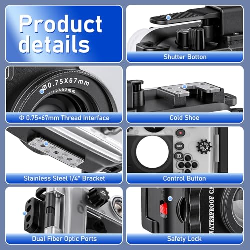 Sea frogs Camera Housing Compatible with Olympus TG-7, with Wide-Angle Lens and Red Filter, Waterproof IPX8 Rated, 60m/197ft Depth Protection Underwater Camera Case (Black)