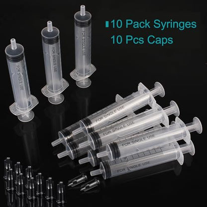 10ml Syringe Without Needle - 10 ml Small Plastic Syringes Sterile Individually Packed with Cap for Lab Medicine Student Measuring Liquid and Pet Dog Cat Baby Feeding Oral Colostrum (10 Pack 10cc /ml)