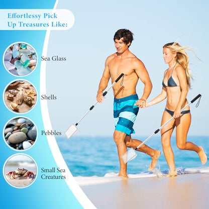 4 Pcs Beach Sand Sifter Set, Adjustable Long Handle Shell Scoop, Shark Tooth Sifter Mesh Shovel for Family Seashell Collecting, Sea Glass Hunting and Beach Treasure Fun - color: Gray, size: 22-42 Inch, style: Square