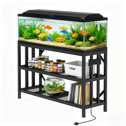 55-75 Gallon Aquarium Stand, 1000LBS Capacity Fish Tank Stand with 3-Tier Shelves & Integrated Power Strip, Heavy Duty Metal Frame for Fish Tanks and Reptile Terrariums