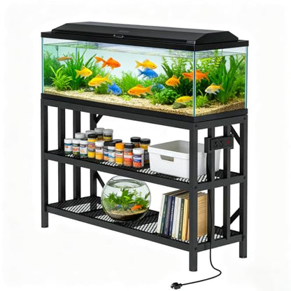 55-75 Gallon Aquarium Stand, 1000LBS Capacity Fish Tank Stand with 3-Tier Shelves & Integrated Power Strip, Heavy Duty Metal Frame for Fish Tanks and Reptile Terrariums