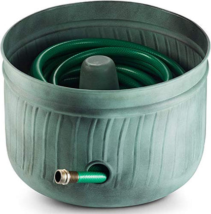 Garden Hose Holder Storage Pot with Lid 17 x 11.5" | Water Hose Container Pot Outdoor or Indoor Use | Expandable Water Hose Hider l | (‎Sculptor’s Secret Harbor Teal) - Handmade