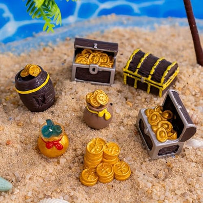 6 Pcs Pirate Treasure Mini Figurines, Resin Ornaments for Fish Tank, Terrarium, Fairy Garden, Party Decor, DIY Crafts
