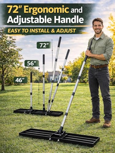 30x10 inch Lawn Leveling Rake, Yumatum 72" Effort Saving Lawn Leveler Tool, Stainless Steel Handle Lawn Leveler for Golf Course Yard Pasture Garden, Professional Lawn Care Landscape Rake