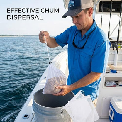 8 Chum Bags and Chum Buckets, Bait Bags for Fishing and Saltwater Fishing, White 30x40 Mesh with Drawstrings, Fishing Gear Accessories