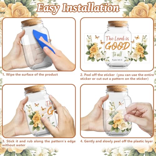 UV DTF Cup Wraps Transfer Stickers Bible and Flowers Pattern, 10 Sheets Waterproof Custom Vinyl Transfer Sticker 16oz Coffee Glass Cup Tumbler Bottle Mug Decals for Men Women - style: Bible and Flowers