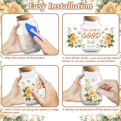UV DTF Cup Wraps Transfer Stickers Bible and Flowers Pattern, 10 Sheets Waterproof Custom Vinyl Transfer Sticker 16oz Coffee Glass Cup Tumbler Bottle Mug Decals for Men Women - style: Bible and Flowers