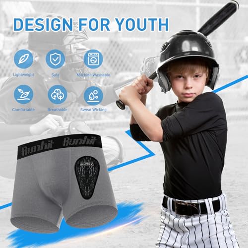 Runhit Boys Baseball Cup Underwear Football Cup Boxer Brief Youth Compression Shorts with Soft Protective Athletic Cup - color: Black+medium Grey, size: Large